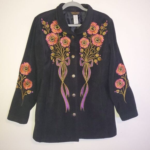 BOB MACKIE WEARABLD ART EMBROIDERED FLORAL BOHO JACKET SIZE MEDIUM ART DECO - Picture 1 of 7